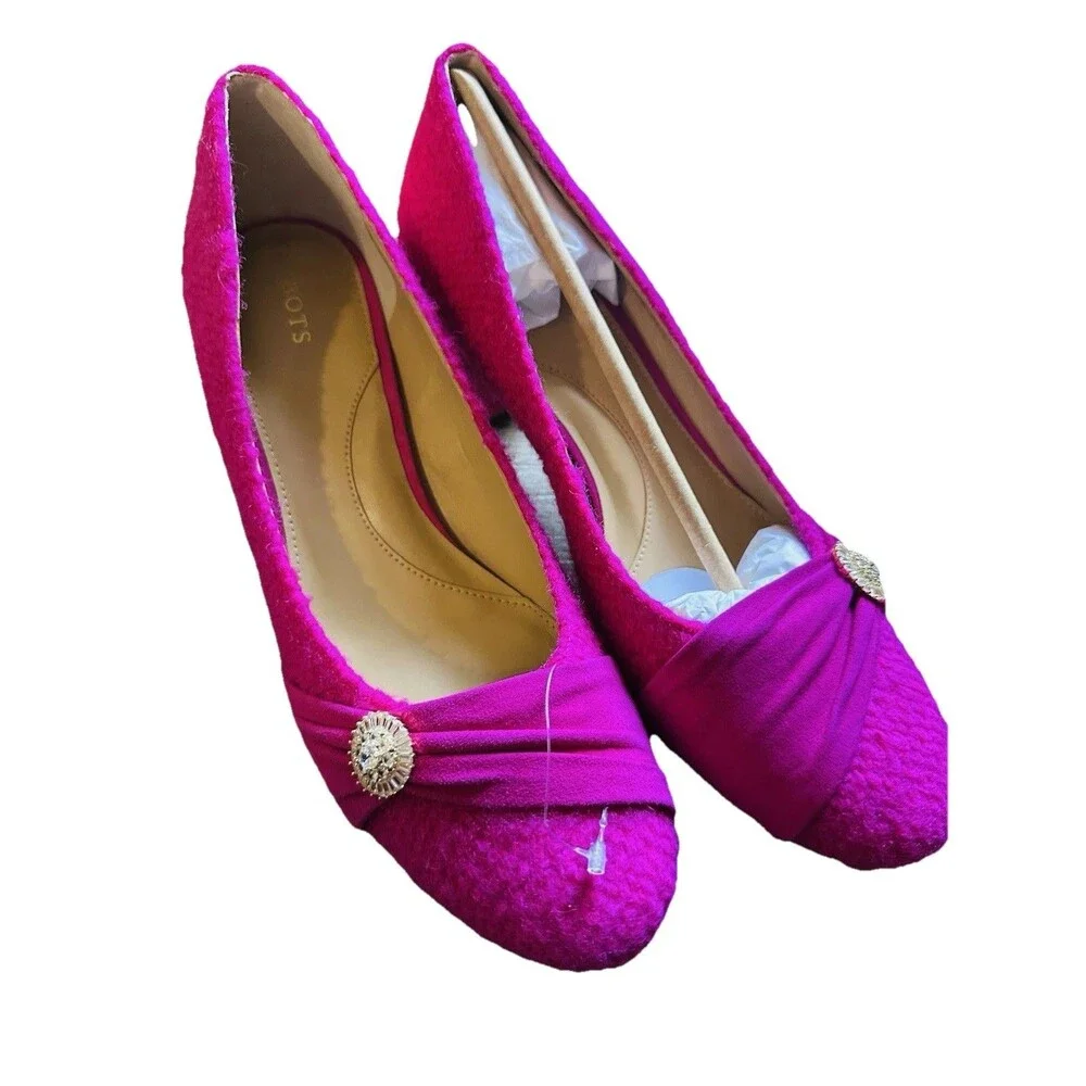 Talbots Ellery Block Heel Pumps Hot Pink Sz 10.5 M w/Sparkly Buckle texture - Picture 8 of 11